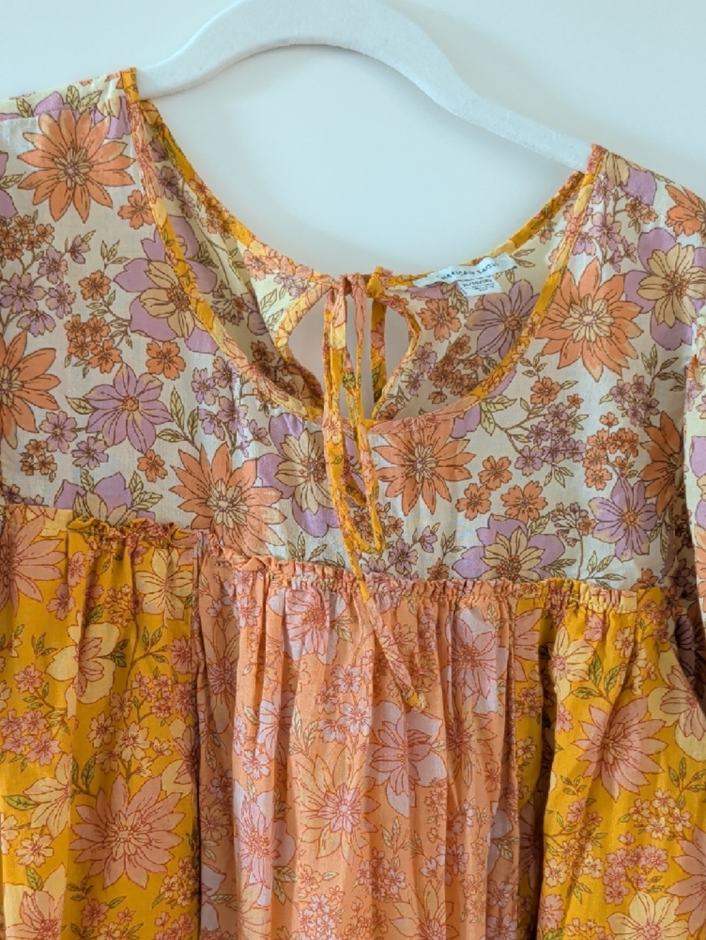 American Eagle Outfitters Pink & Mustard Floral Tiered Peasant Dress - Picture 8 of 9